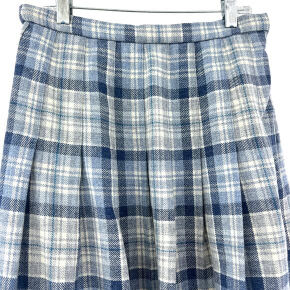 Edinburgh Woollen Mill (8) VINTAGE 70's Blue Tartan Plaid Wool Pleated Skirt - Picture 6 of 9